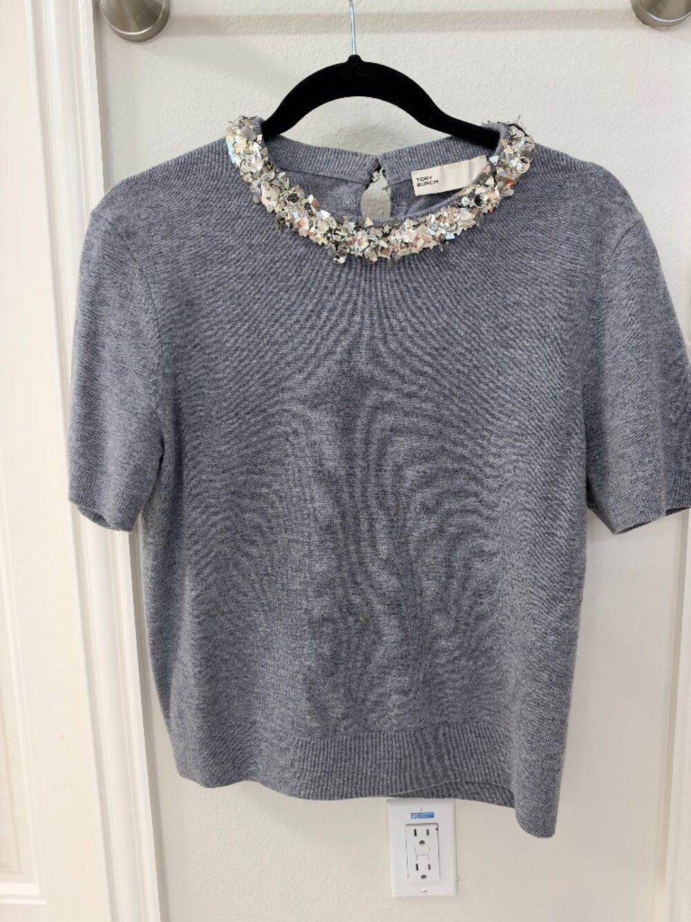 Tory Burch Crewneck Sweater with Sequin Neckline